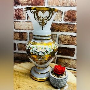 Vintage Victorian Bohemian Art Glass Vase
